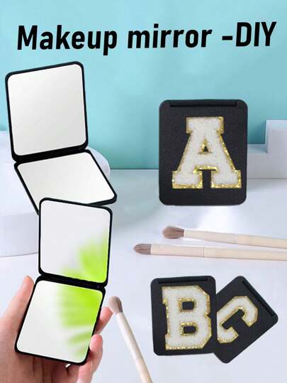 Custom 26 Letter Double Sided Folding Makeup Mirror, Small Square Compact Portable Pocket Students, Girls, Women, Travel