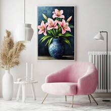 Botanical Posters, Pink Lily Flowers In Vase, Floral Wall Art Decor, Plant Wall Decoration, Suitable For Living Room, Bedroom, Dining Room, Frameless Gifts Birthday Graduation