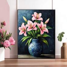 Botanical Posters, Pink Lily Flowers In Vase, Floral Wall Art Decor, Plant Wall Decoration, Suitable For Living Room, Bedroom, Dining Room, Frameless Gifts Birthday Graduation