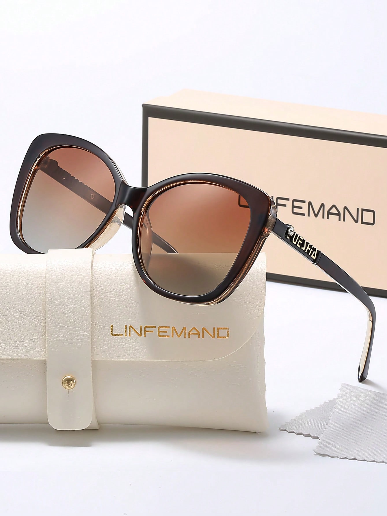 LINFEMAND نظارات شمسية حصرية بتصميم عين القطة مع عدسات متدرجة وإطار كبير، مناسبة للحفلات والكرنفالات