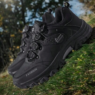 Men's Black Low-Top Outdoor Hiking Boots, Non-Slip High Quality Round Toe Lace-Up Spring/Summer Trekking Shoes