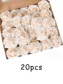 5/10/15/20/25/30 枝逼真假玫瑰带茎，适用于 DIY 婚礼花束中心装饰布置派对婴儿洗礼家居装饰 OPP 袋包装（不含盒子）含三片叶子，情人节，礼物 - 香檳色 - 查看 7