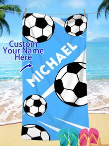 1pc Customizable Football Text & Pattern Design Beach Towel, Super Soft Microfiber, Available In Blue, Green, Pink, Orange, Rose Red, Multi-Color, Fashion For Pool, Beach, Vacation, Outdoor, Travel Beach Essentials,Sunny Journey