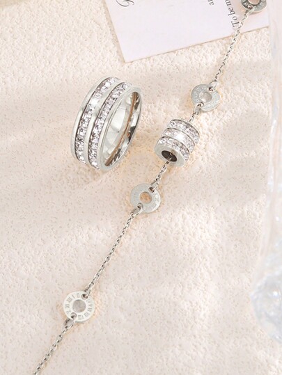 2 pezzi di bracciale romano in acciaio inossidabile delicato ed elegante + anello a doppio giro, gioielli di moda unisex che si adattano a tutti i tuoi stili, adatti per ogni occasione