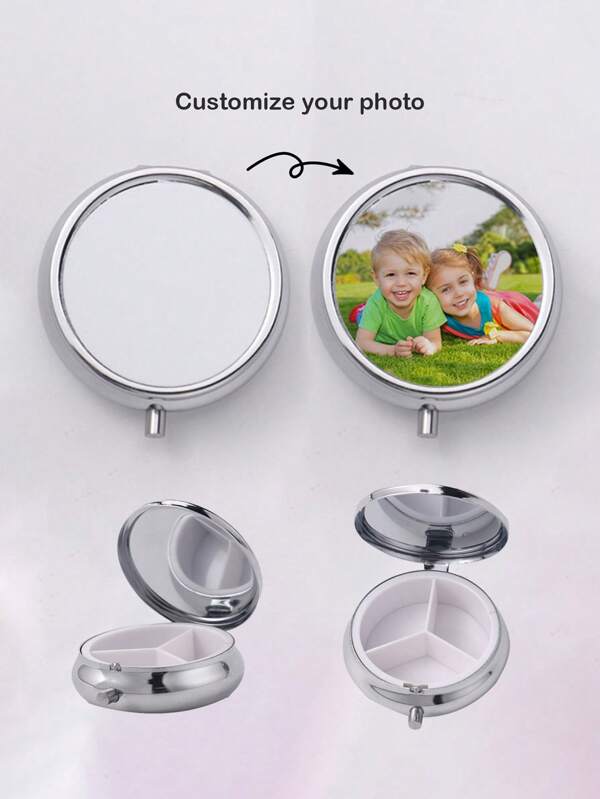 1Pc Personalized Customized Text/Photo Pill Box, With Multiple Colors Available For Selection. It'S A Diy Daily Portable Pill Box, Which Makes It Easy To Distinguish And Store Medications And Convenient To Carry Around.