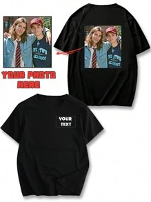 Personalized Graphic Customized Men's T-Shirt, Input Your Text/Wishes/Fun Text, Upload Photo Of Best Friend/Pet/Landscape, Customize Spring Summer Black Tee Shirt, Valentine's Day, Holiday Gift Treasure Finds Ideal Gifts For Him Family, Boyfriend, Friends, Children For Anniversaries, For Birthdays, For Children's Day, For Holiday/Vacation