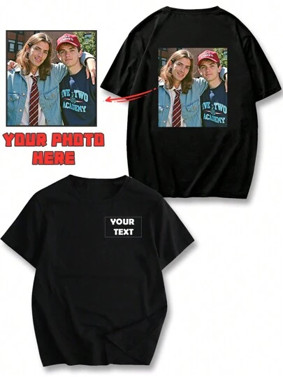 Personalized Graphic Customized Men's T-Shirt, Input Your Text/Wishes/Fun Text, Upload Photo Of Best Friend/Pet/Landscape, Customize Spring Summer Black Tee, Valentine's Day, Holiday Gift For Him Family, Boyfriend, Friends, Children For Anniversaries, For Birthdays, For Children's Day, For Holiday/Vacation,Hipster,Contracted