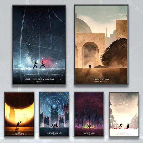 1pc/3PCS Wall Arts Posters Optional Frame Pop Star Wars Posters Movie Characters Home Decoration Painting Wall Art Decoration Skywalker Wallpaper, Canvas Art, High Quality, Frameless ,Wall Art With Frame