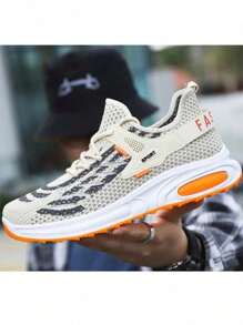 Zapatos casuales con cordones de suela gruesa para hombre, zapatos de malla transpirable para correr. Adecuado para citas, entrenamiento, jogging, fitness, actividades al aire libre, ciclismo, baloncesto y desgaste diario. - Beis - Ver 10