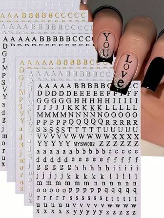 Pinyin Nail Stickers, Nail Letter Stickers, 26 Letter Stickers, 3D Nail Stickers, Gold, White, Silver, Black Nail Decoration Stickers, Art Design Nail Stickers, Decorative Nail, Nail Decoration, Easy To Use And Lasting Nail Stickers, DIY Nail Stickers, Suitable For Everyday, Parties, Photos, Birthday Gifts For Friends, Holiday Gift, Suitable For Valentine's Day, New Year Nails