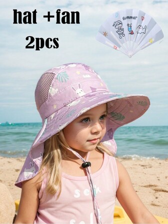 1 pieza Nuevo Niños Sombrero de Cubo con Visera y Diseño de Dibujos Animados para Primavera/Verano, Sombrero con Chal Ajustable para Niños con Borde Ancho para Deportes al Aire Libre, Niños con Silbato (Silbato al azar), Sombrero de Sol con Ala Súper Ancha para Playa