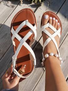 White Women's Summer Flat Sandals, Thong Strap Slip-On Beach Shoes, Lightweight And Comfortable For Sexy Party And Resort Vacation