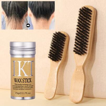 ikt 3pcs Hair Styling Comb Set ,Bristle Brush,2pcs Large Boar Hair Brush For Straightening Hair Comb1pc Hair Wax Stick For Frizz Hair 75g