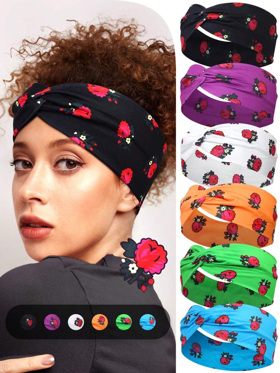 1pc/3pcs/4pcs/6pcs Rose Print Criss-Cross Fashion Headband, Versatile Daily Wear Hair Accessory For Women Fashion Hair Band