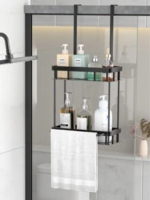 1 pezzo Mensola a 2 ripiani appesa per doccia, antiruggine, portasciampo, mensola per il bagno, cestello da doccia per camera da letto, toilette, bagno, colore nero opaco