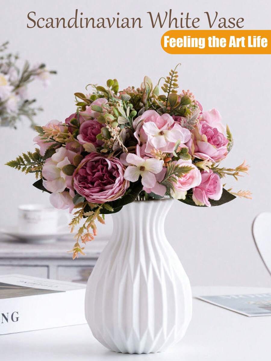 1pc White Polypropylene Anti-Fall Vase, Nordic Style White Vase, Bohemian Style Vase, Modern Minimalist Decorative Flower Vase, Creative Home Decor Craft Vase, Suitable For Floral Decoration On Dining Table, Desktop, Long-Lasting , Home Decor, Vase, Centrepiece Decoration, Desktop Decor, Wedding Decor, Suitable For Living Room, Bedroom, Fireplace Gifts Birthday Graduation Room Decor Glass Vase - White - View 1