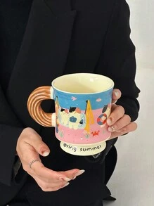 1个可爱卡通陶瓷马克杯 - 精致迷人的陶瓷杯，情侣完美礼物，高品质咖啡杯，开学季必备 - 彩色 - 查看 1