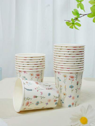 10/25/50pcs 9oz Floral Theme Paper Cups, Bathroom Cups, Oral Liquid Cups, Paper Cups, Drinking Cups, Party Paper Cups, Home & Office Use, Espresso Cups, Fruit Juice, Candy & Snack Cups, New Year Gifts, Suitable For Various Holidays