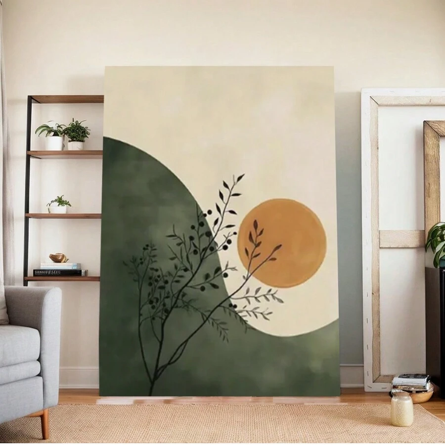 Minimalist Scandinavian Art Print - Geometric Landscape Canvas Poster, Art Deco Modern Classic Wall Hanging Decor,  Sun And Botanical Illustration For Living Room Bedroom Home Office -    Indoor Outdoor Wall Art - Unframed - View 1