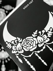 Tiebeauty 8 件纹身模板贴纸月亮玫瑰花朵模板贴纸镂空贴纸模板适用于人体彩绘可重复使用 - 黑色 - 查看 4