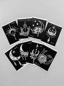 Tiebeauty 8 件纹身模板贴纸月亮玫瑰花朵模板贴纸镂空贴纸模板适用于人体彩绘可重复使用 - 黑色 - 查看 3