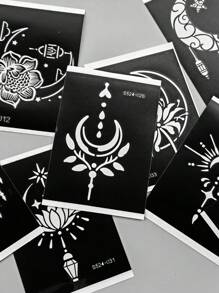 Tiebeauty 8 件纹身模板贴纸月亮玫瑰花朵模板贴纸镂空贴纸模板适用于人体彩绘可重复使用 - 黑色 - 查看 5