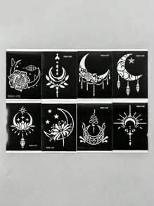 Tiebeauty 8 件纹身模板贴纸月亮玫瑰花朵模板贴纸镂空贴纸模板适用于人体彩绘可重复使用 - 黑色 - 查看 2