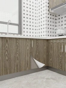 1 卷 15.76 * 118 英寸灰棕色木纹自粘式即撕即贴壁纸，防水且可移除 - 卡其色 - 查看 3