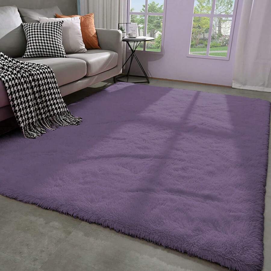 Super Soft Shaggy Rugs Fluffy Carpets For Non-Slip Shag Bedside Rug Many Sizes - Gray-purple - View 1