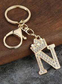 1 pieza Llavero de aleación de zinc con letra de cristal, elegante dije para bolso/mochila - accesorio perfecto para coche, bolso, escuela, lindo estilo gótico y Y2K