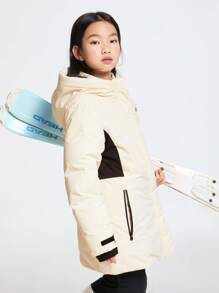 Annil 童装女童女孩成人青少年中长款羽绒服防风保暖防寒户外功能性连帽外套冬季 - 白色 - 查看 3