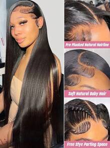200Density 40 Inch13x4 13x6 HD Lace Front Wigs Put On And Go Glueless 5x5 Human Hair Pre Plucked With Baby Hair 200 Density Transparent Bone Straight Lace Frontal Wigs For Women Natural Black Color