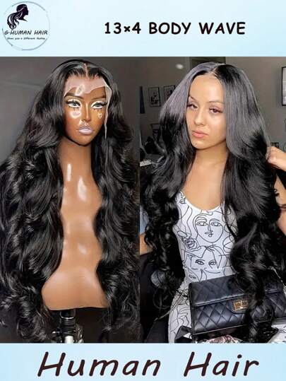 34 英寸无胶 13X4 前蕾丝波浪卷发假发，真人头发，婴儿头发，女性自然美，自然色黑色，150% 密度透明蕾丝，预拉和预剪发际线，日常使用，适合初学者的高品质假发 8-34 英寸女士