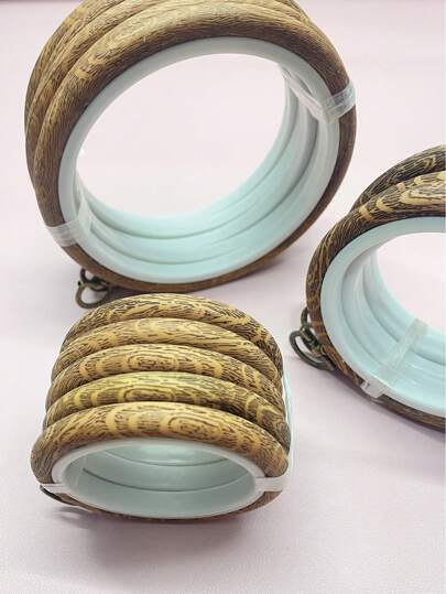 5个复古木纹圆形绣绷，尺寸分别为8厘米、10厘米和13厘米，DIY珠宝配件/精美礼品（如果打不开，请用热水软化，很容易打开）