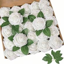 5/10/15/20/25/30pcs Real Looking Fake Roses With Stem For DIY Wedding Bouquets Centerpieces Arrangements Party Baby Shower Home Decorations OPP Bag Packaging (Excluding Box)Containing Three Leaves, Valentine Day, Gift Gifts Birthday Graduation - White - View 11