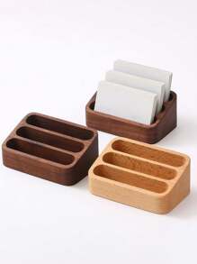 1pc Wooden Business Card Holder, 3 Card Slots Business Card Display Rack, Stylish Desktop Organizer With Memo Display Stand And Storage Box For Office And Home Use - Multicolor - View 6