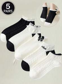 1/5 Pairs Of Women's Socks, Low Cut Ped Socks,Invisible Socks, Boat Socks, Short Socks, White Socks,Black Socks, Ankle Socks, Cute Socks,Girls Socks,Women Socks,Moisture Wicking And Breathable, Suitable For Daily Wear, Home Sports, Office Wear, Sweet Cartoon Design, Suitable For All Seasons And Various Holidays, Invisible Socks And Short Socks, Color Combinations Are Random. - Multicolor - View 4
