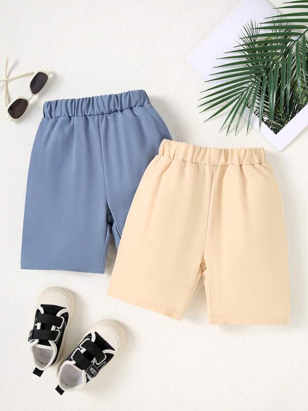2pcs Young Boys Casual Accordion Pocket Cargo Shorts Set