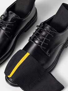 4 Pairs Men's Thin Dress Socks, Textured Black Formal Mid Calf Breathable Gentleman Suit Socks, Autumn/Winter