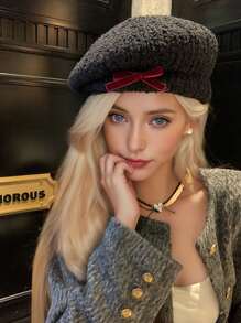 1pc Women's Fashionable Warm Knitted Knitted Beanie Hat, Ear Protection, Octagonal Design, Suitable For Fall And Winter