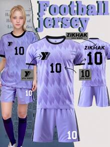 Personaliza los logotipos para ropa deportiva juvenil, personaliza DIY y personaliza tu propio y único conjunto de fútbol morado para jóvenes de Real Madrid (13-16 años) - Conjunto personalizado de camiseta y pantalones cortos