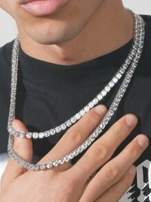 kuuioe 1pc Square Rhinestone Super Shiny Punk Gothic Necklace & Bracelet, Unisex Hip Hop Fashion Accessory Suitable For Party, Everyday Wear