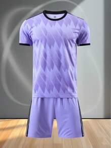 Personaliza los logotipos para ropa deportiva juvenil, personaliza DIY y personaliza tu propio y único conjunto de fútbol morado para jóvenes de Real Madrid (13-16 años) - Conjunto personalizado de camiseta y pantalones cortos