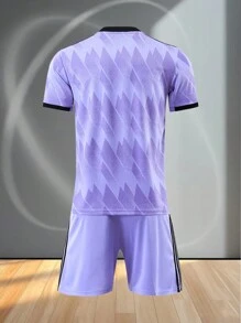 Personaliza los logotipos para ropa deportiva juvenil, personaliza DIY y personaliza tu propio y único conjunto de fútbol morado para jóvenes de Real Madrid (13-16 años) - Conjunto personalizado de camiseta y pantalones cortos