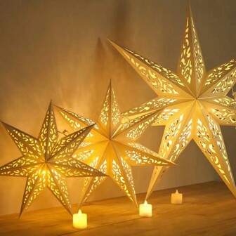 1pc/3pcs Star Shaped Paper Chandelier Decorations - Elegant Hollow Design, Warm Glow Suitable For Home, Bedroom, Wedding And Christmas Decorations, No Batteries Or Electricity Required, Wedding Decorations, Decorative Paper Lanterns, No Power Required, For Decorative Lights, Lights Not Included!