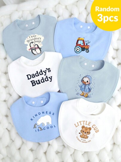 momscare 3pcs Random Baby Boy Bibs With Cute Animal Prints