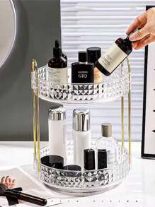 1pc 360° xoay trang điểm tổ chức, kệ sắp xếp phòng tắm, hộp trưng bày mỹ phẩm xoay 2 lớp cho nước hoa, chăm sóc da, son môi, kệ lưu trữ trên mặt bàn phòng tắm, đồ trang trí bàn, quà tặng ngày lễ, quà tặng Giáng sinh - Nhiều màu - Xem 4