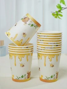 10/25, 9-Ounce Paper Cup, Cartoon Bee Theme/Fresh Lemon Theme, Disposable Bathroom Cup, Mouthwash Cup, Paper Sample Cup, Disposable Drinking Cup, Party, Home And Office Paper Cup, Reception Guests, Friends, Disposable Espresso Cup, Water, Juice, Candy And Snack Cup, New Mother Bath, New Year's Gift, Suitable For Various Festivals - Multicolor - View 4