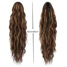 FESHFEN Extensiones de cabello de cola de caballo larga con lazo para tirar, cabello sintético rizado largo ondulado, Clip natural en postizo, cabello trenzado para mujeres, 65cm