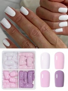 96Pcs/Box Matte Coffin Press On Nail Full Cover False Nails Mixed Size Solid Color Extension Oval Capsule Almond Diy Accessories Nail Supplies Nails - Multicolor - View 6